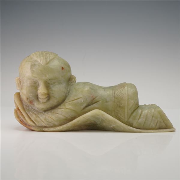 Chinese Jade Pillow Reclining Boy Figurine