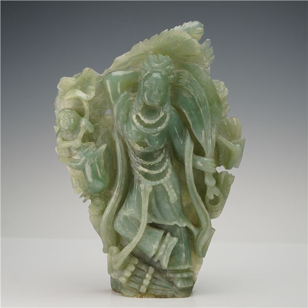 Chinese Jadeite Floral Guanyin Carved Figurine