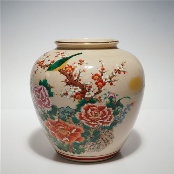 Japanese Crackle Glaze Bird and Flower Porcelain Vase