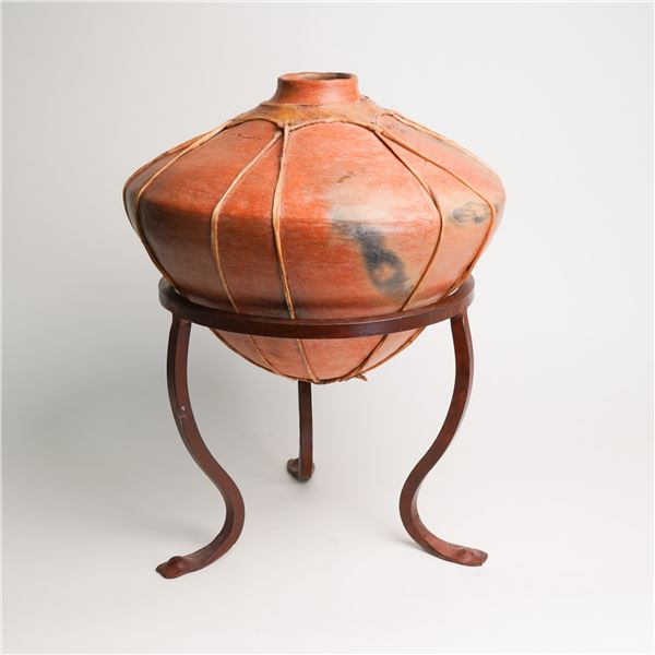 Terracotta Tarahumara Tesquino Vessel with Rawhide Strips