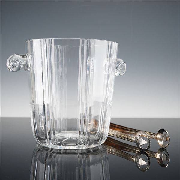 Elegant Cut Crystal Ice Bucket with Silver Plate Tongs