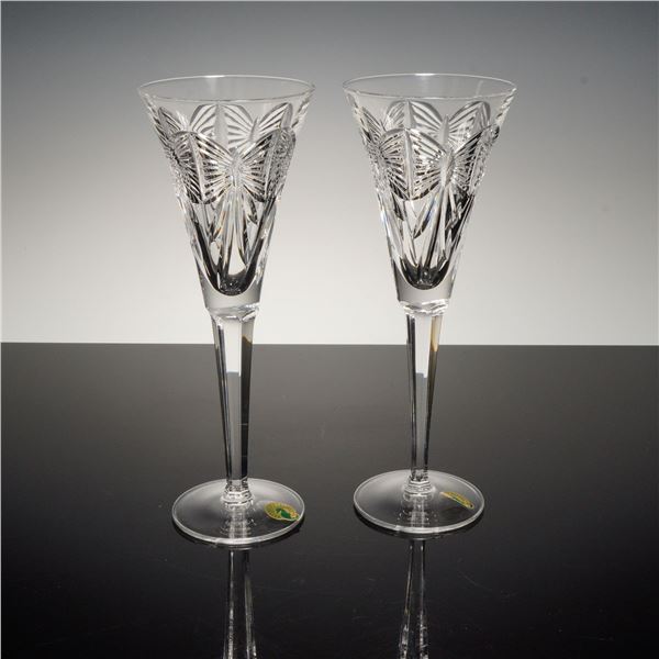 Pair of Waterford Crystal Millennium First Toast Flutes, Happiness