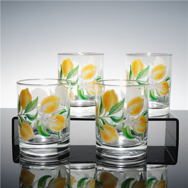 4pc Culver Double Old Fashioned Glasses with 22K Gold Rims, Lemons