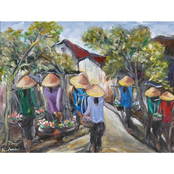 K. Anh (Vietnamese d. 2022) Oil on Canvas, Portobello Street Market, Signed