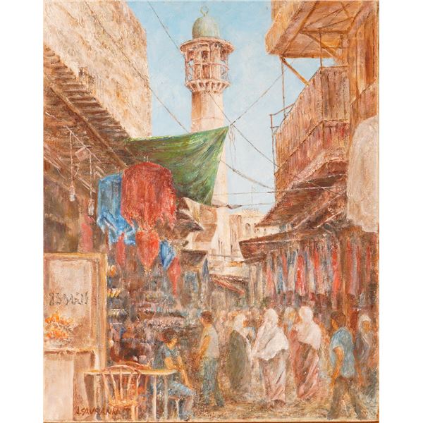 A. Savrann Oil on Canvas Painting, Middle Eastern Market Scene, Signed