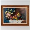 Image 2 : Oil on Canvas Painting, Still Life with Flowers and Fruits, Signed
