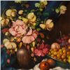 Image 3 : Oil on Canvas Painting, Still Life with Flowers and Fruits, Signed