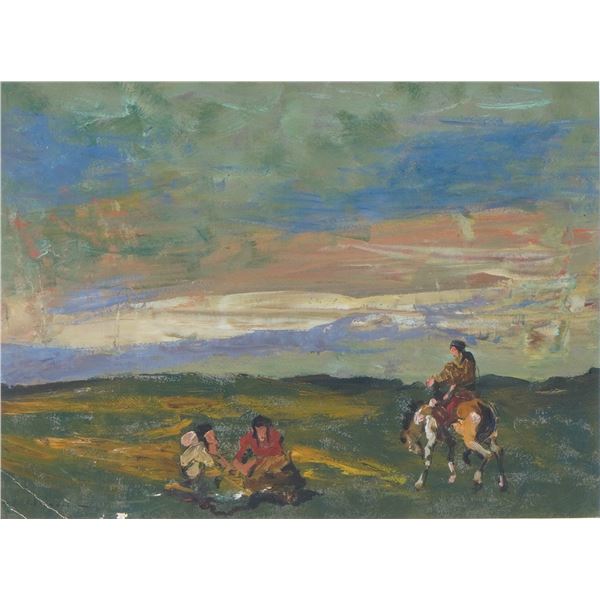 Gouache on Paper Western Native American Preparatory Study, Signed