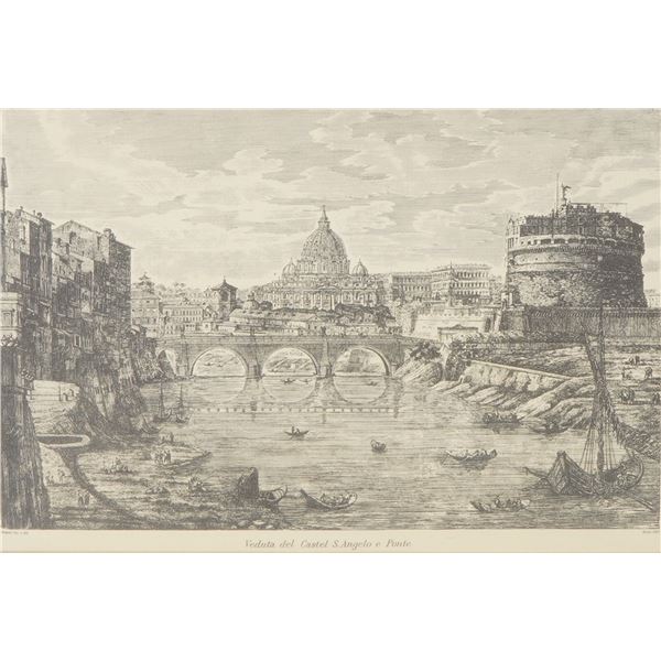 After Luigi Rossini (Italian 1790-1857) Offset Lithograph, Castel S. Angelo