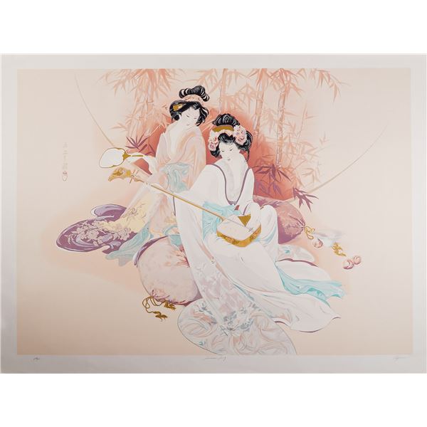 Ayers, Asian Style Limited Edition Serigraph on Paper, Samisen Song, Signed