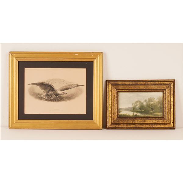 2pc Framed Prints Jamestown Ter-Centennial Eagle & Pastoral Landscape
