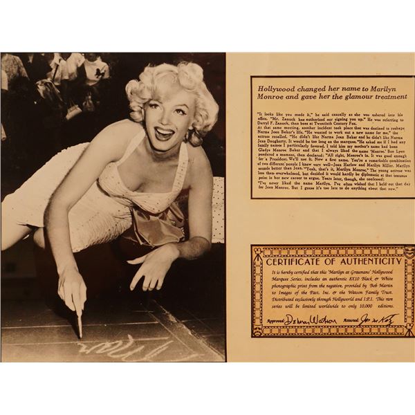 Marilyn Monroe at Graumans Chinese Theatre B&W Photograph w/ COA