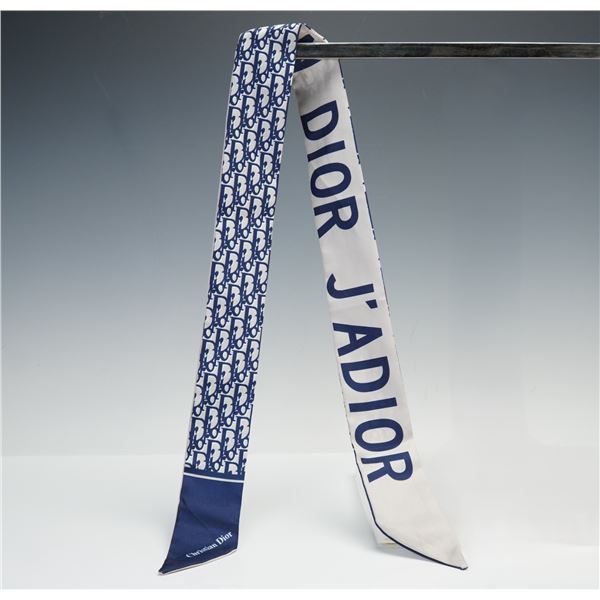 Christian Dior Blue and White Silk Twilly Scarf, Dior J'Adior