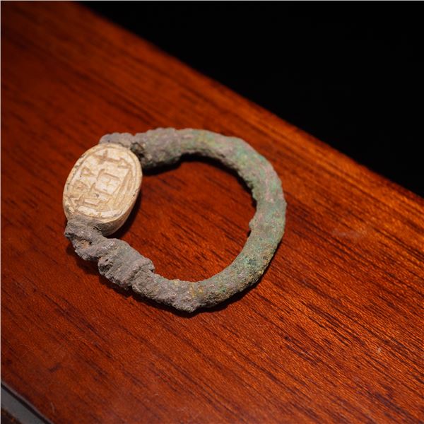 Egyptian Steatite Scarab Bronze Ring