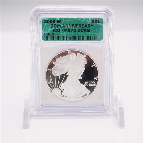 2006-W American Silver Eagle Type 1 Dollar ICG Graded PR 70 DCAM