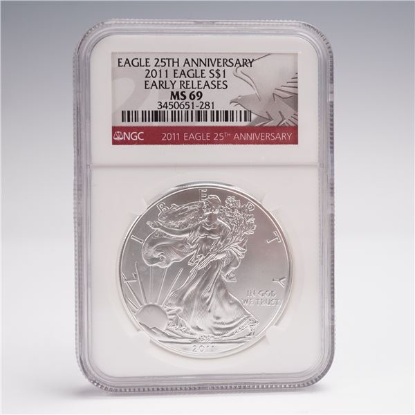 2011 American Silver Eagle 25th Anniversary NGC Graded MS 69 Early Releases