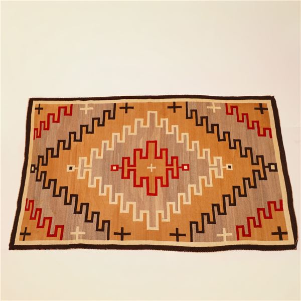 Large Navajo Handwoven Wool Rug with Cross Designs