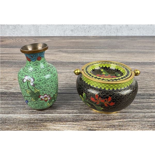 Chinese Cloisonne Ashtray and Vase