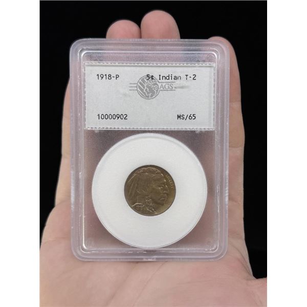 1918 P Buffalo Nickel MS65 AGS