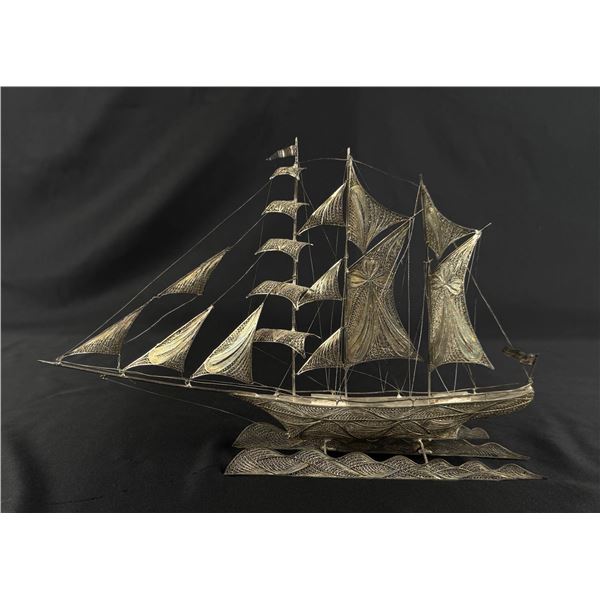 Chinese Sterling Silver Junk Boat