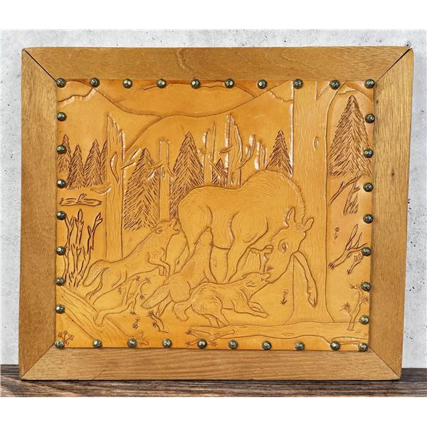Moose & Wolves Tooled Leather Wall Art