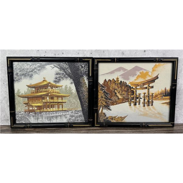 Pair Of Japanese Silk Embroidered Tapestries