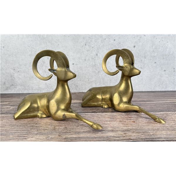 Pair Of Mid Century Brass Rams