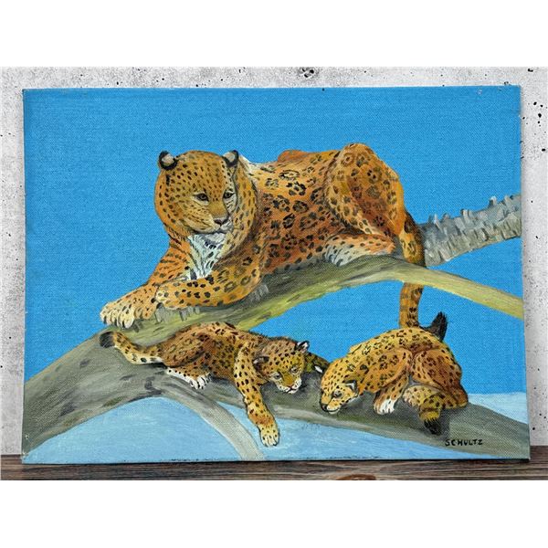 Schultz Leopard & Cubs Oil Painting