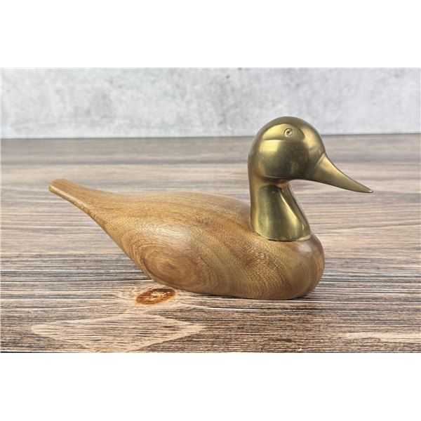 Mid Century Brass & Wood Duck