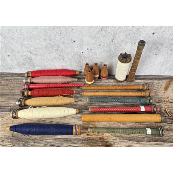 Group Of Textile Mill Wooden Loom Spindles