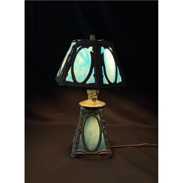 Antique Slag Glass Boudoir Lamp