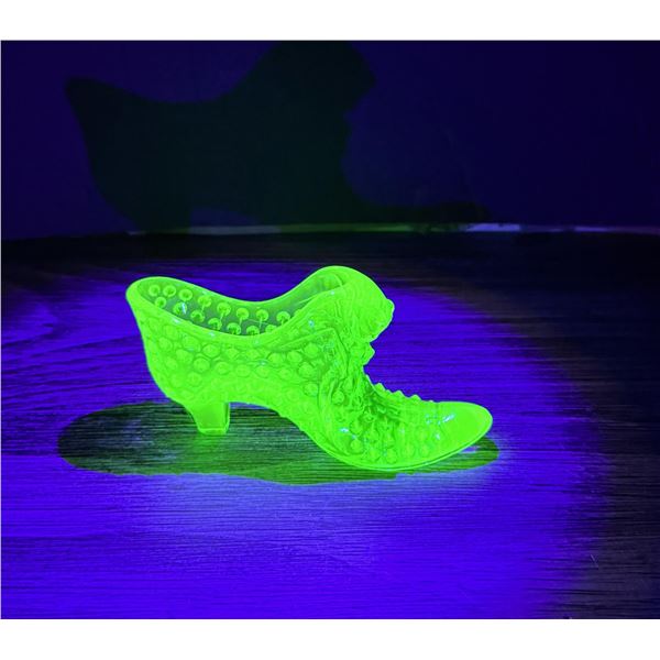Fenton Glass Uranium Vaseline Glass Hobnail Shoe
