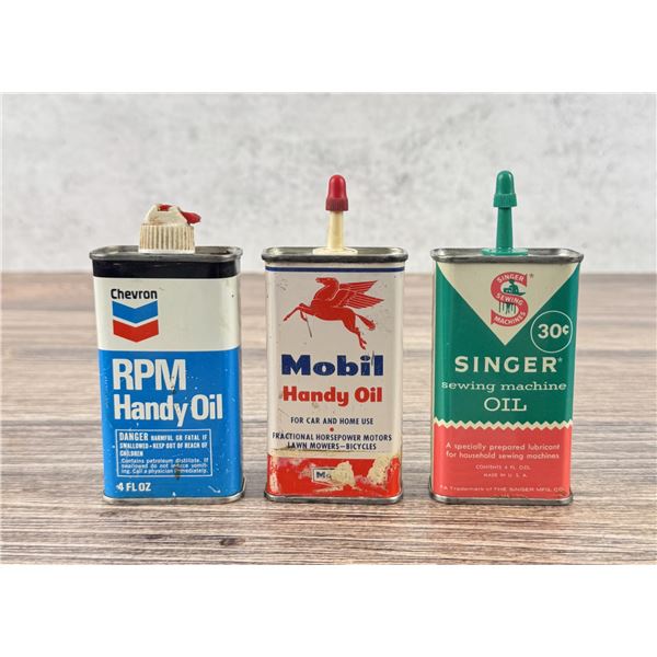 Chevron Mobil Singer Handy Oil Oiler Cans