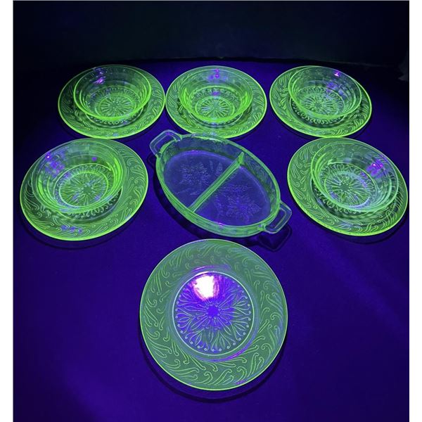 Group of Uranium Green Depression Glass