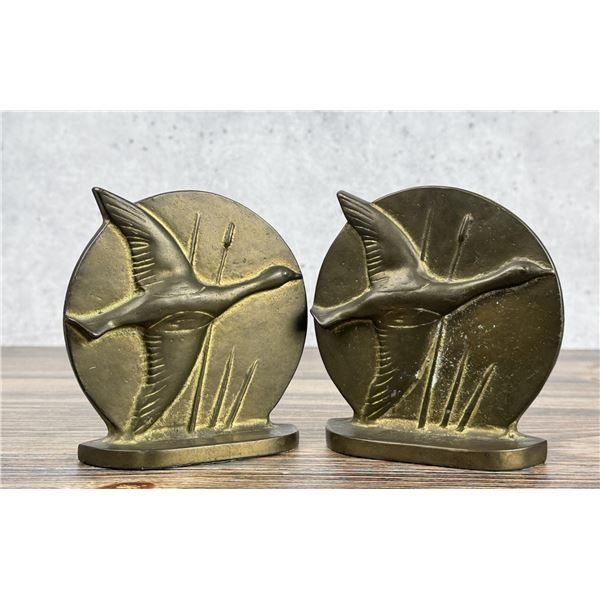 Brass Duck In Flight Bookends