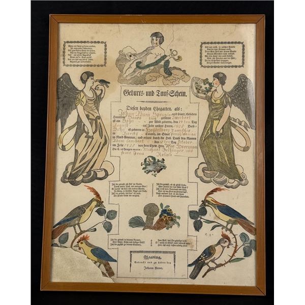 1825 Pennsylvania Dutch Birth Certificate