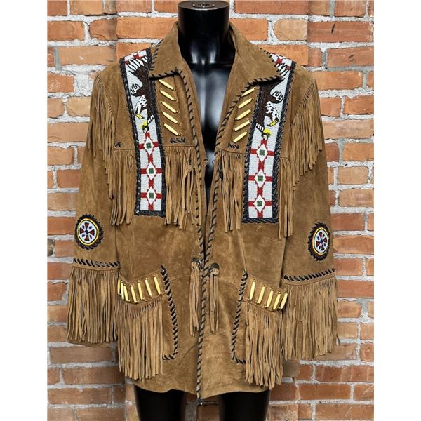Suede Leather Fringe Beaded Jacket Coat