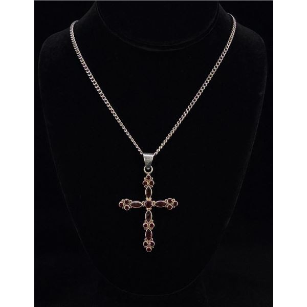 Sterling Silver Garnet Cross Necklace