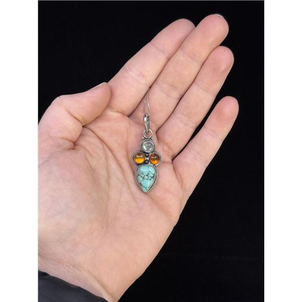 Sterling Silver Turquoise Moonstone Necklace