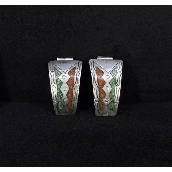Zuni Sterling Silver Chip Inlaid Watch Band Tips