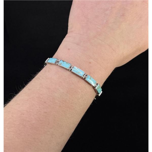 Sterling Silver Turquoise Link Bracelet