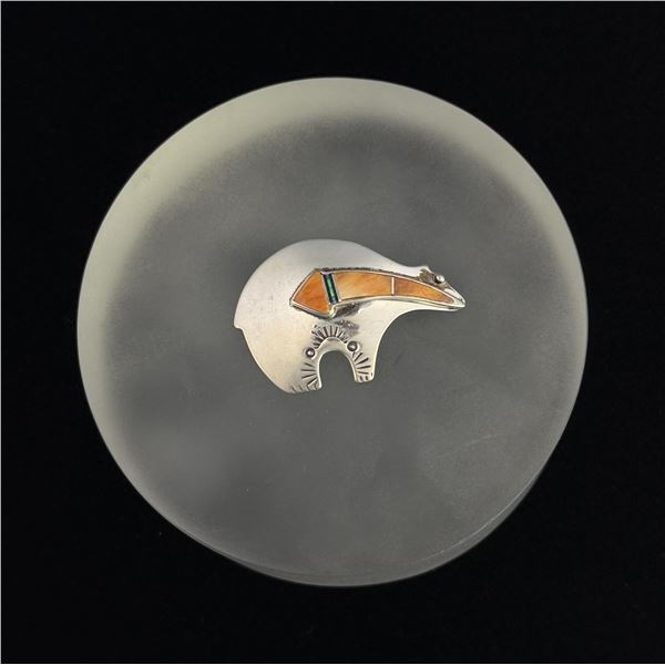 Navajo Sterling Silver Inlaid Bear Brooch