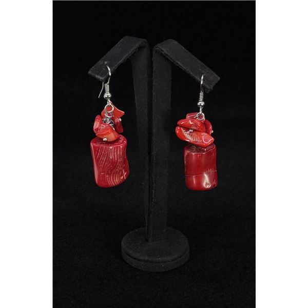 Chinese Red Branch Coral Earrings