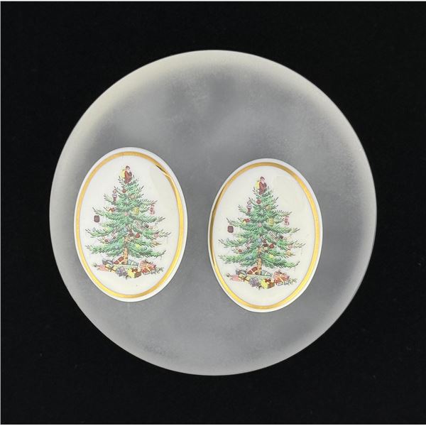 Spode Christmas Tree Porcelain Brooches