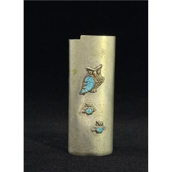 Zuni Chip Inlaid Owl Cigarette Case