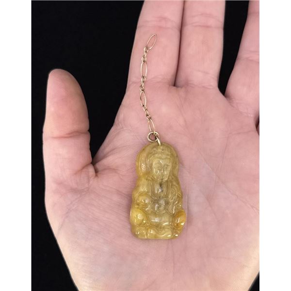 Antique Chinese Yellow Jade Buddha Pendant