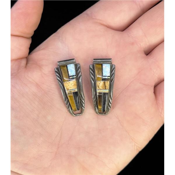 Zuni Inlaid Sterling Silver Watch Band Tips