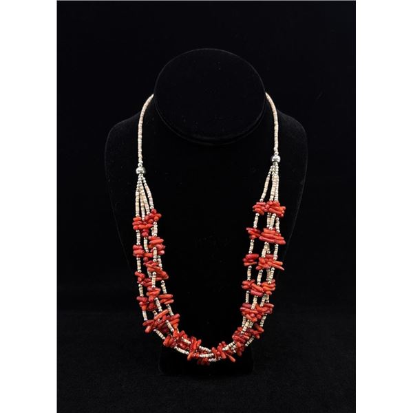 Santo Domingo Pueblo Coral Heishi Necklace
