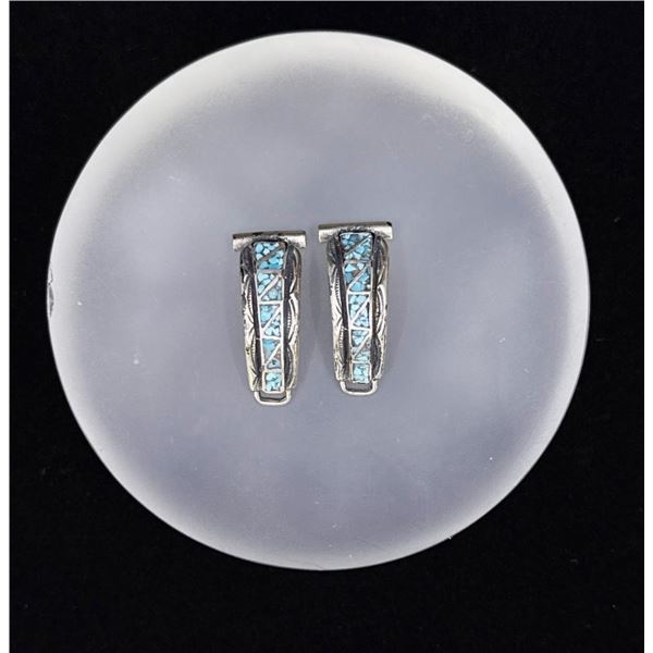 Zuni Sterling Silver Chip Inlaid Watch Band Tips