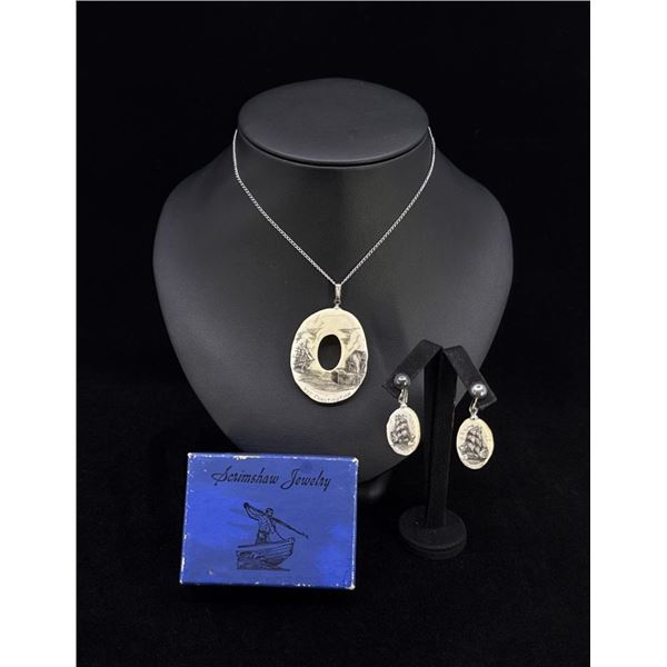 USS Constitution Scrimshaw Necklace and Earrings